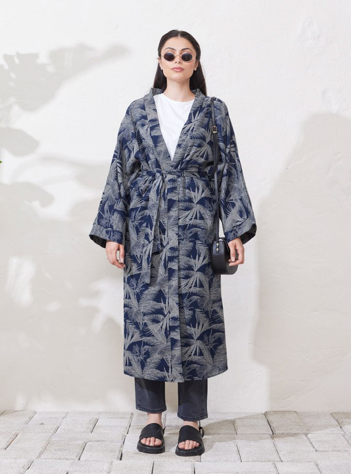 Yapra Patterned Linen Kimono Gray