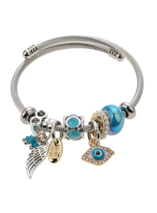Silver Color Color Color Charm Bracelet With Evil Eye Beads