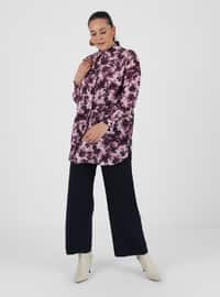 Plus Size Floral Patterned Tunic Purple