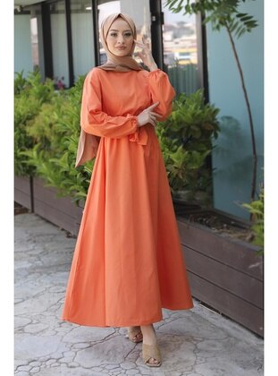 Orange - Crew neck - Unlined - Modest Dress - Tesettür Dünyası