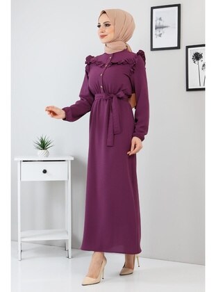 Purple - Crew neck - Unlined - Modest Dress - Tesettür Dünyası
