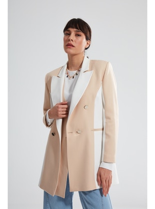 Beige - Fully Lined - Double-Breasted - Jacket - MIZALLE