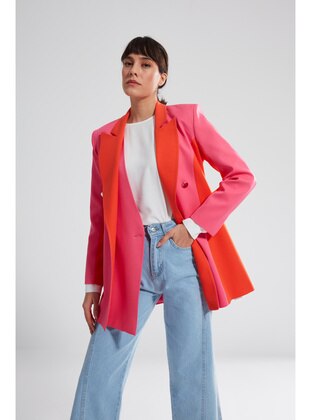 Fuchsia - Fully Lined - Double-Breasted - Jacket - MIZALLE