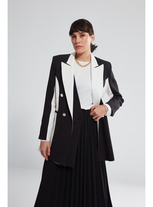 Black - Fully Lined - Double-Breasted - Jacket - MIZALLE