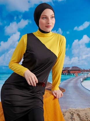 أصفر- أسود - ملابس السباحة للمحجبات - Mayou