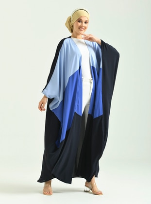 Three-Color Open Front Abaya Navy Blue Sax