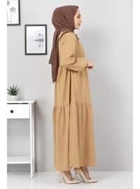 Camel - Crew neck - Unlined - Modest Dress