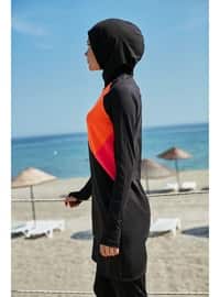 أسود - برتقالي - أسود - برتقالي - ملابس السباحة للمحجبات
