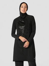 Sequin Embroidered Hijab Swimsuit Black