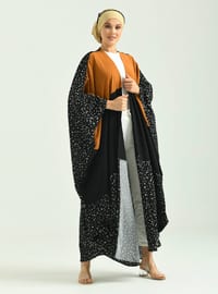 Tricolor Front Open Abaya With Polka Dots Taba