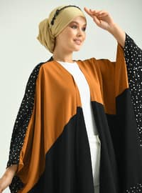 Tricolor Front Open Abaya With Polka Dots Taba