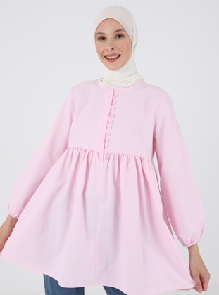 Brit Button Detailed Flared Tunic Light Pink