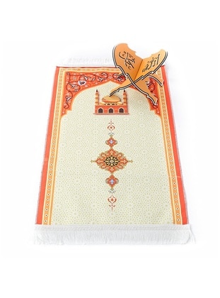 Children's Prayer Rug Jerusalem Orange 82×45 Cm 110 Gr- With A Rosary Tasbih Gift