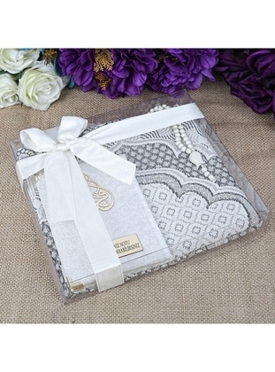 Gift Velvet Covered Yasin Book, Prayer Rug, Scented Rosary Tasbih, Acetate Box (26×23) Package White