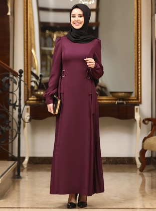 Purple - Fully Lined - Unlined - Crew neck - Modest Evening Dress - Azra Design
