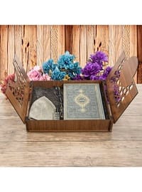 Special Gift For Father, Special Wooden Box, Quran, Prayer Rug, 33 Pieces Of Rosary Tasbih, Skullcap, Essence Gift Package