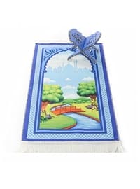 Prayer Mat for Children Rug Bridge - Navy Blue 45X82 Cm - 110 Gr - With A Rosary Tasbih Gift