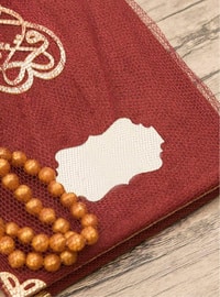 Gift Velvet Yasin Bag Size, Hearted Rosary Tasbih, Tulle Pouch Mawlid Package-Burgundy