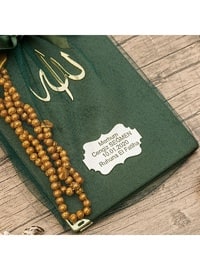 Gift Velvet Yasin (Bag Size), Hearted Rosary Tasbih, Tulle Pouch Mawlid Package-Green