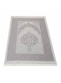 Gift Prayer Rug, Velvet Yasin , Pearl Rosary Tasbih, Islamic Gift Set With Acetate Box (26×23) - Gray