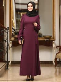 Purple - Fully Lined - Unlined - Crew neck - Modest Evening Dress