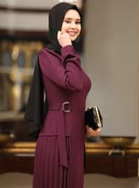 Purple - Fully Lined - Unlined - Crew neck - Modest Evening Dress