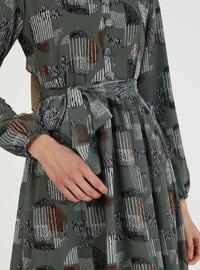 Green Almond - Multi - Crew neck - Fully Lined - Modest Dress
