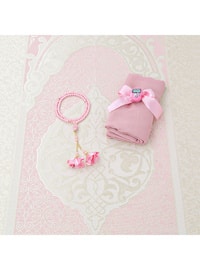 Silk Nur Taffeta Prayer Rug Pink & Pearl Rosary Tasbih Rose Pink & Pink Shawl & Zikr Counter
