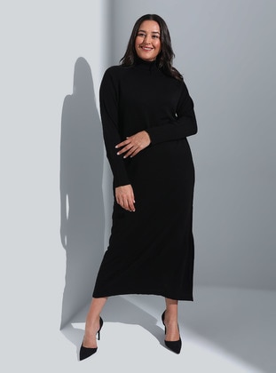 Plus Size Turtleneck Knitwear Modest Dress Black