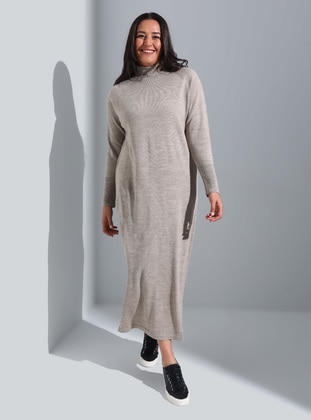 Plus Size Turtleneck Knitwear Modest Dress Mink