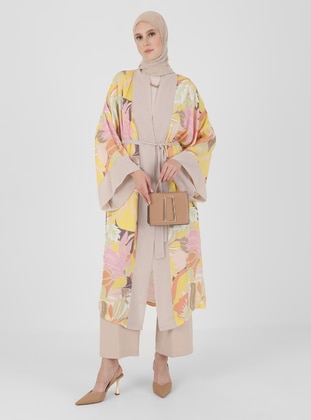 Unlined - Shawl - Yellow - Orange - V neck Collar - Kimono - Refka