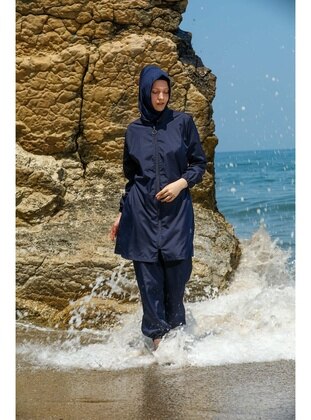 Navy Blue - Full Coverage Swimsuit Burkini - Elif Okur