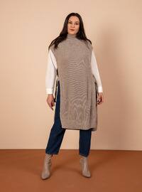 Plus Size Sleeveless Sweater Sweater Tunic Beige