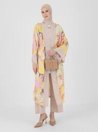 Unlined - Shawl - Yellow - Orange - V neck Collar - Kimono