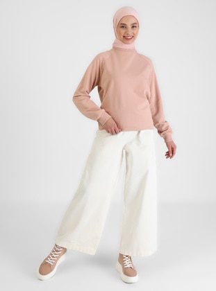 Natural Fabric Elastic Waist Gabardine Pants Coconut