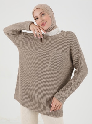 Pocket Detailed Sweater Mink Melange