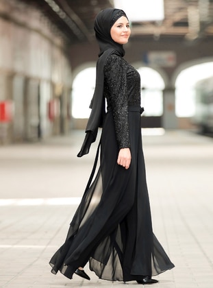 Tuğba Hijab Evening Dress Jumpsuit Black