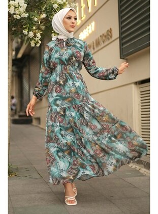 Turquoise - Fully Lined - Modest Dress - İmaj Butik