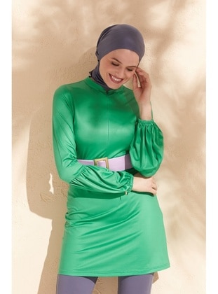 Green - Unlined - Full Coverage Swimsuit Burkini - Mayovera
