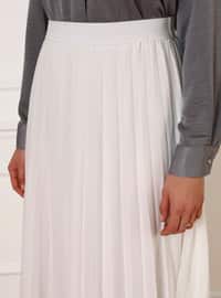 Pleated Chiffon Skirt With Elastic Waist White
