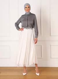 Pleated Chiffon Skirt With Elastic Waist White