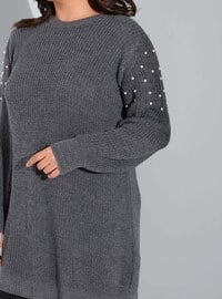 Dark Gray - Crew neck - Plus Size Knit Tunics