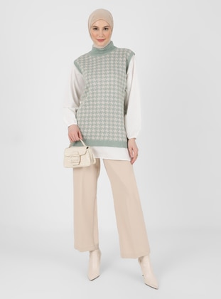 Mint -  - Plaid - Houndstooth - Polo neck - Crew neck - Unlined - Knit Tunics - Refka