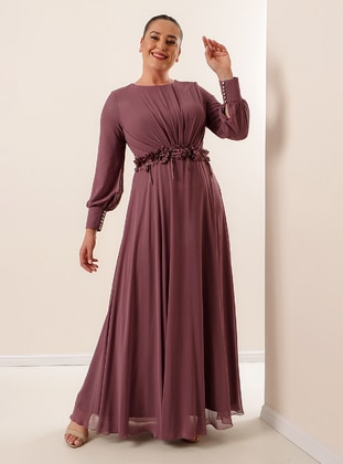 Fully Lined - Dusty Rose - Crew neck - Evening Dresses - By Saygı