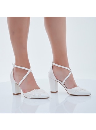 White - High Heel - Evening Shoes - SİMAY AKSESUAR