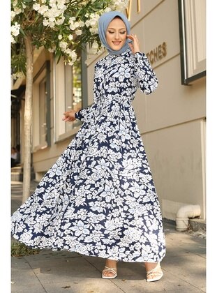 Navy Blue - Unlined - Modest Dress - İmaj Butik