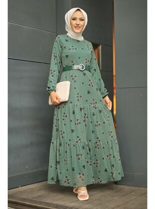 Green - Fully Lined - Modest Dress - İmaj Butik