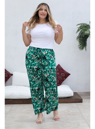 Green - Plus Size Pants - Maymara