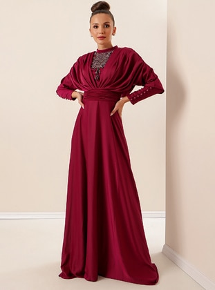Fuchsia - Crew neck - Modest Evening Dress - By Saygı
