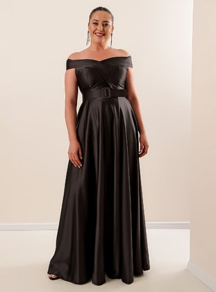 Black - Double-Breasted - Modest Plus Size Evening Dress - By Saygı